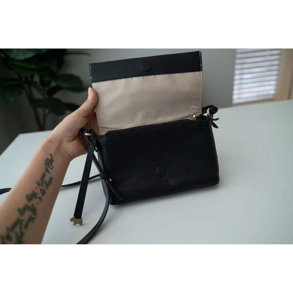 Radley London Womens Crossbody Bag Flap Bovine Leather Black Small Minimalist